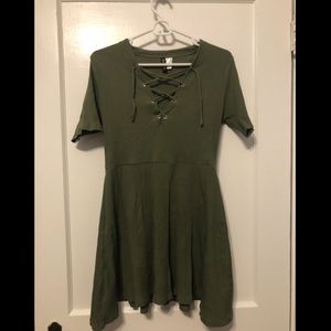 Stretch Olive Green Lace Up Dress